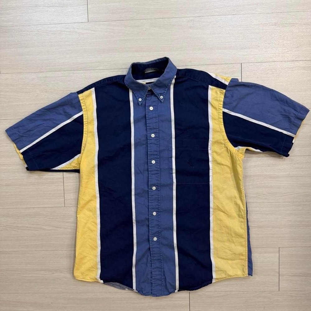 Vintage Nautica Striped Short Sleeve Button Up Shirt Mens Size Medium
